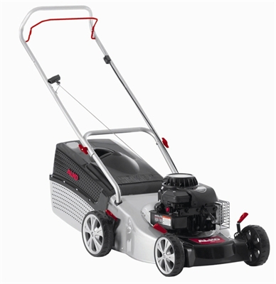 46B Comfort : New for 2011, the AL-KO 46B Comfort offers multiple functions and unbeatable value for money, all whilst incorporating european build quality at an entry level price. The new 46B Comfort is a 46cm push propelled rotary mower. : Engine  Briggs&Stratton Series 450  
Power  148cc / 1.9kw  
Start Method  Recoil  
Fuel Tank Capacity  0.8 L  
Self Drive  No  
Cutter Deck  ULTRAMOW Steel 3 in 1  
Cutting Height  30-75mm  
Cutting Height Adjust  Individual Wheel, 7 Stage  
Mulch Ready  Included  
Collector Volume  65 L  
Handles  2 Point, Foldable  
Wheels (front/rear/width)  XL 180/205 / 45  
Warranty  2 year homeowner  
Weight  27kg  
Lawn Size  1100m (sq)